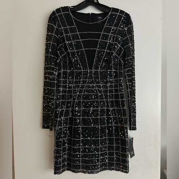 Aidan Mattox Mesh V-Neck Beaded Mini Dresss - Picture 2 of 8